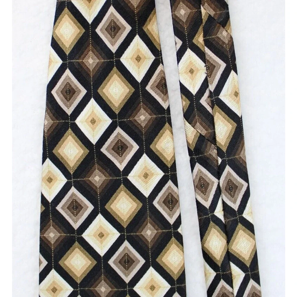Giorgio Brutini Argyle Pattern Silk Men Necktie Black & Tan 60 In. Career Office